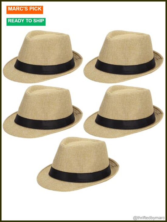 5 Pack Short Brim Fedora Classic Summer Sun Hat Panama Cap main image 6